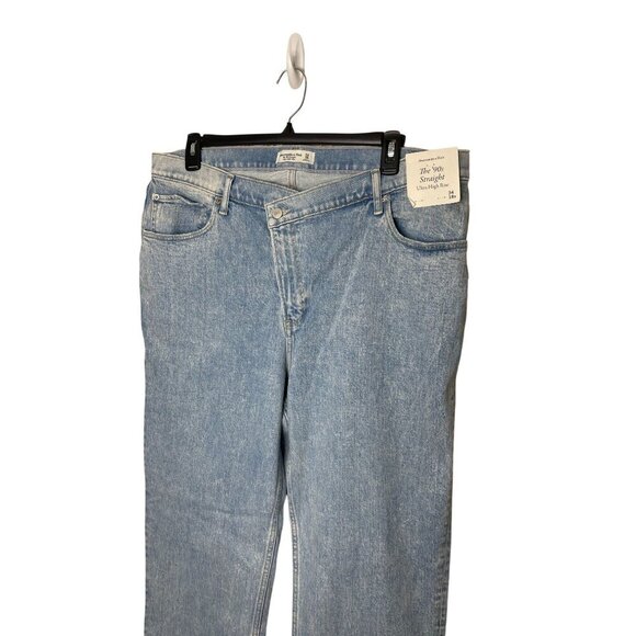 Abercrombie & Fitch 90s Straight Ultra High Rise Jeans Sz18R Crossover waist NWT - Picture 2 of 9